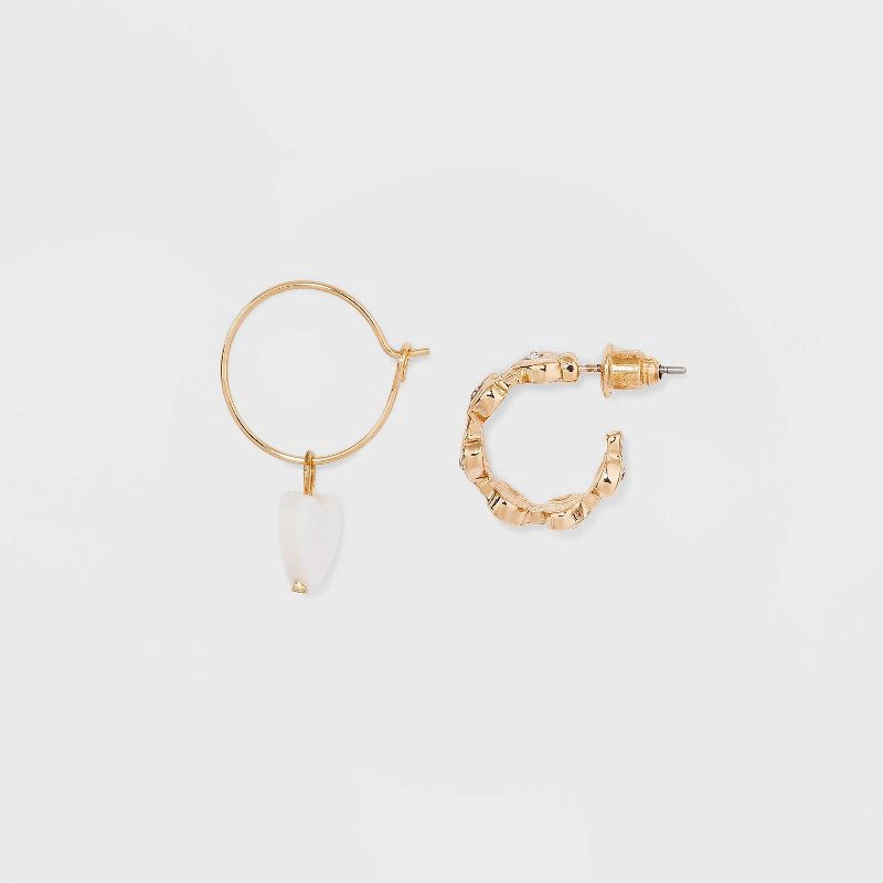 slide 2 of 2, Heart and Shell Charm Hoop Earring Set 3pc - Wild Fable™ Gold, 3 ct