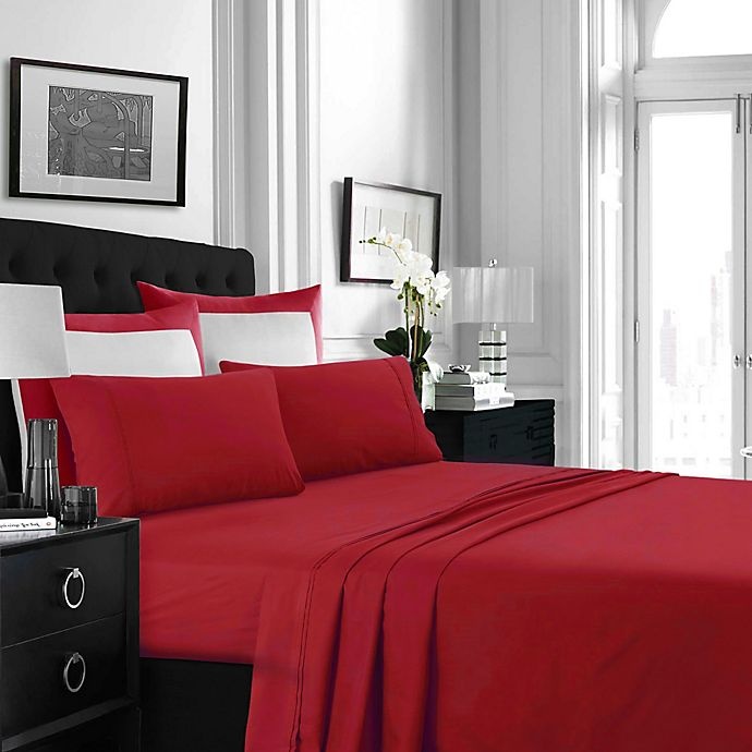 slide 2 of 2, Tribeca Living 110 GSM Solid Microfiber Extra Deep Pocket King Sheet Set - Red, 1 ct