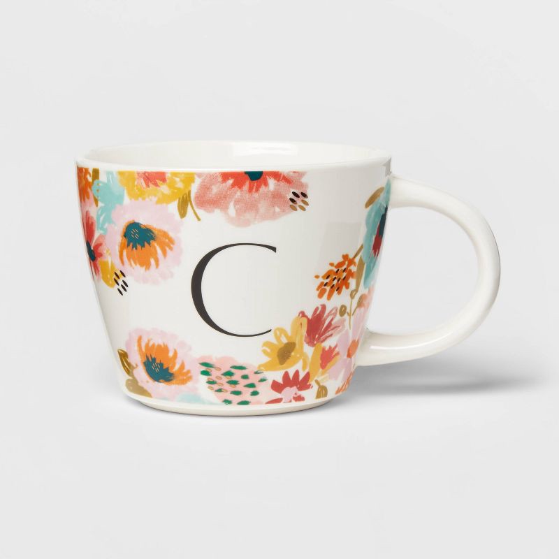 slide 1 of 1, 16oz Stoneware Monogram Floral Mug C - Opalhouse, 1 ct