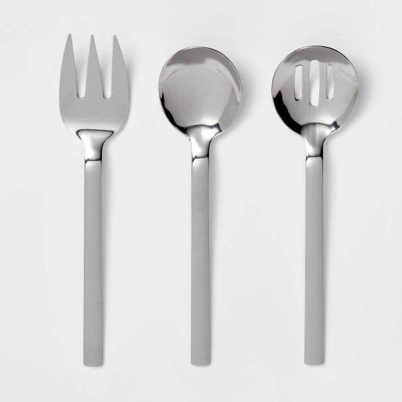 slide 1 of 3, 3pc Squared Straight Serving Set - Room Essentials™: Stainless Steel Utensils, Serving Fork & Spoons, Dishwasher-Safe, 3 ct