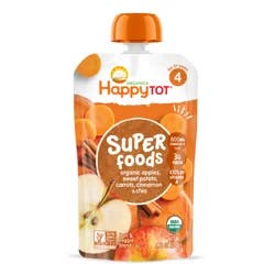 Happy Tot Organics Superfoods Stage 4 Organic Apples, Sweet Potatoes, Carrots & Cinnamon + Super Chia Pouch 4.22 oz UNIT