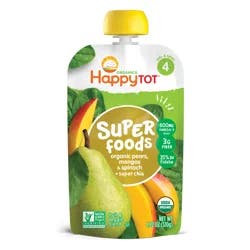 Happy Tot Organics Superfoods Stage 4 Organic Pears, Mangos & Spinach + Super Chia Pouch 4.22 oz UNIT