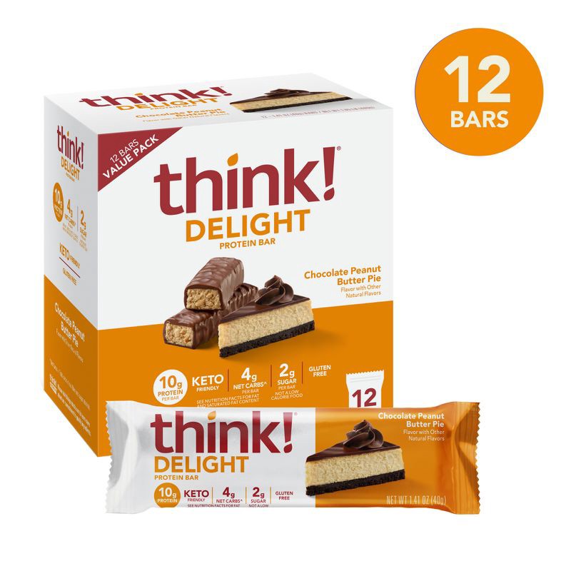 slide 2 of 11, think! Protein Bars Chocolate Peanut Butter Pie - 10g Protein - 16.9oz/12ct, 10 gram, 16.9 oz, 12 ct