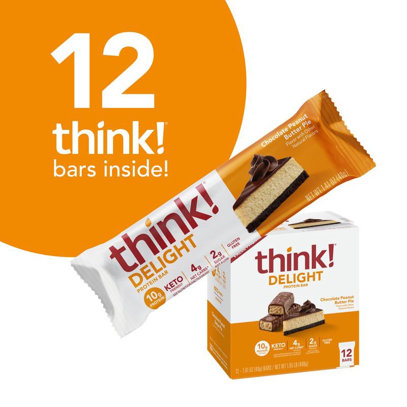 slide 5 of 11, think! High Protein Keto Peanut Butter Bars - 12Pk, 12 ct