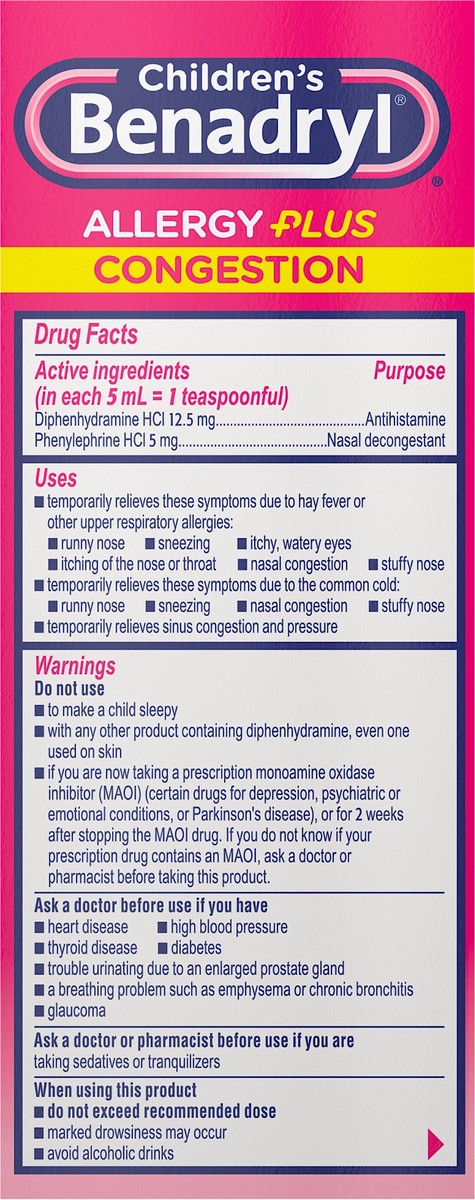 slide 7 of 8, Benadryl Children's Benadryl Allergy Plus Congestion Liquid, 4 Fl. Oz, 4 fl oz