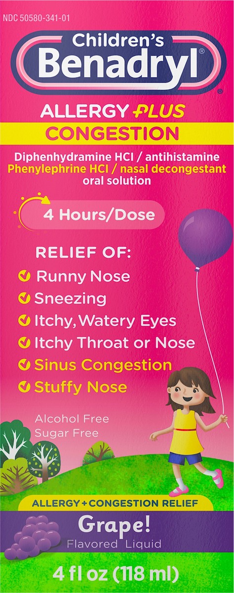 slide 4 of 8, Benadryl Children's Benadryl Allergy Plus Congestion Liquid, 4 Fl. Oz, 4 fl oz