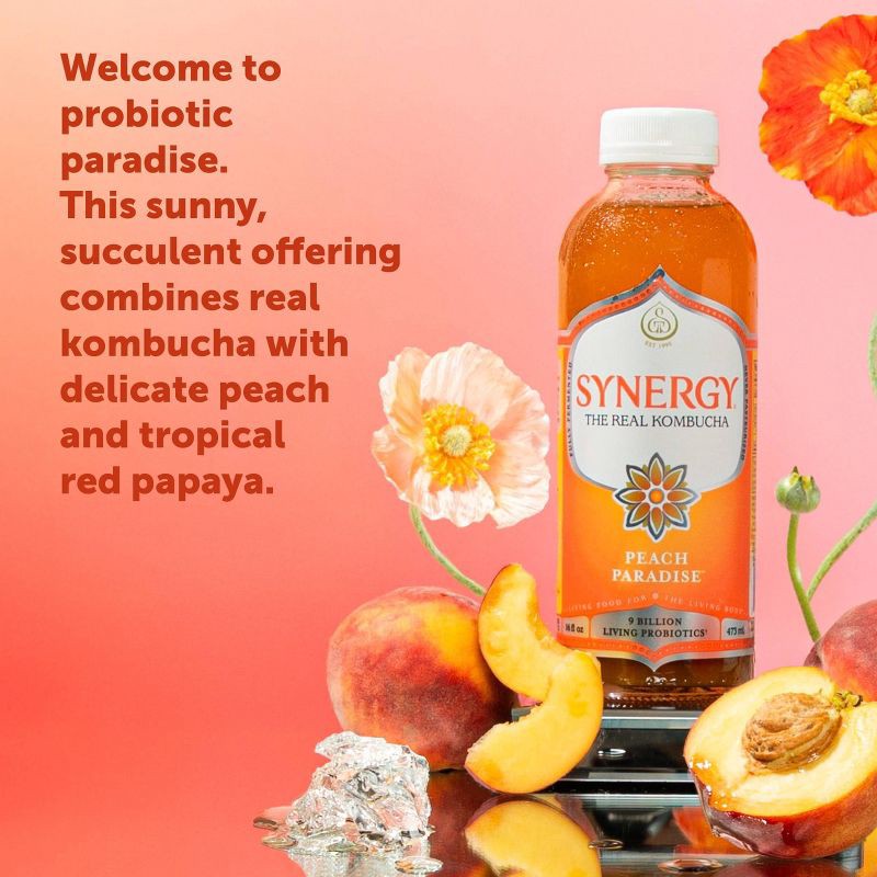slide 6 of 8, GT's Synergy The Real Kombucha, Peach Paradise – 16 fl oz, 16 fl oz