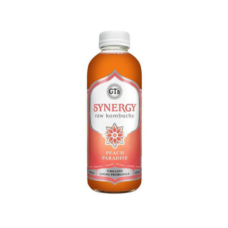 slide 1 of 3, GT's Synergy Peach Paradise Organic Raw Kombucha - 16 fl oz, 16 fl oz