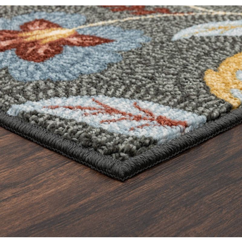 slide 2 of 3, Maples 2'x3' Washable Garden Floral Accent Rug Gray: Traditional Tufted Indoor Botanical Design, Skid-Resistant, 1 ct