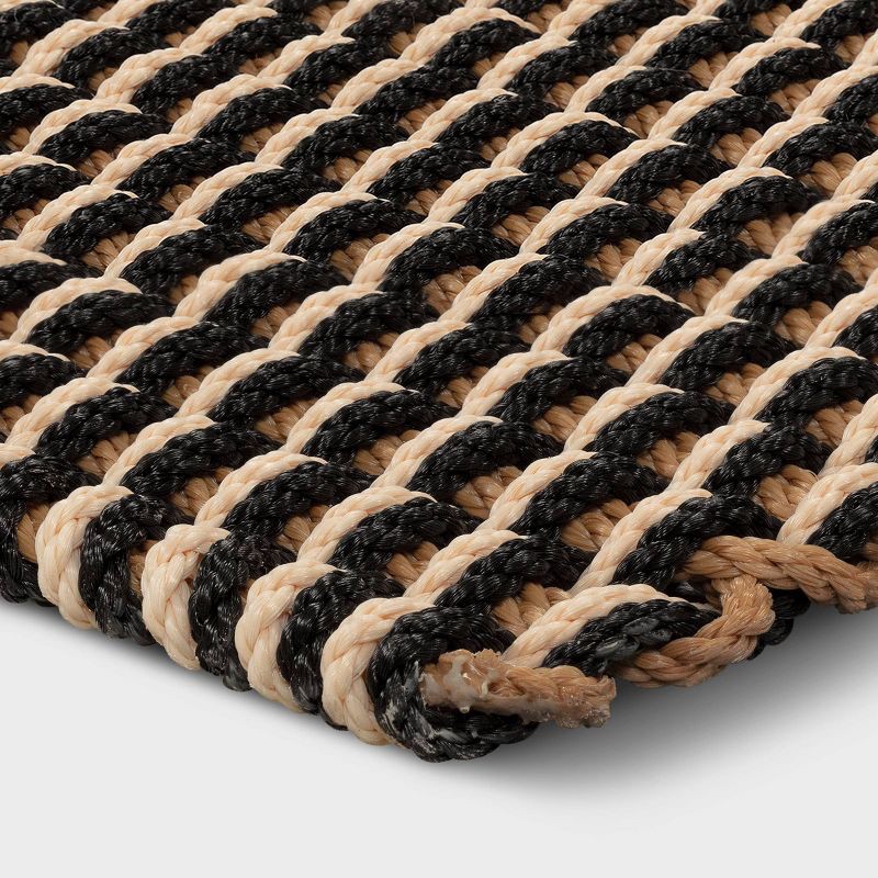 slide 3 of 4, 1'6"x2'6" Rope Braided Basket Weave Doormat Black/Brown/Cream - Threshold™: Outdoor Front Door Mat, High Pile, 1 ct