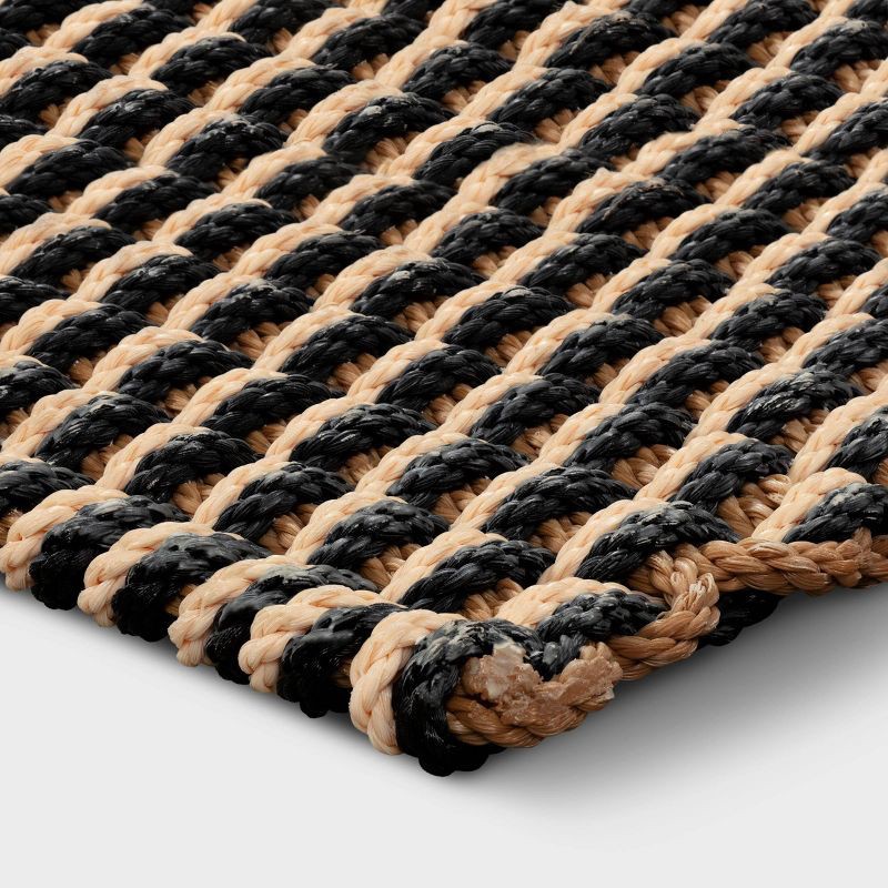 slide 4 of 4, 1'6"x2'6" Rope Braided Basket Weave Doormat Black/Brown/Cream - Threshold™: Outdoor Front Door Mat, High Pile, 1 ct