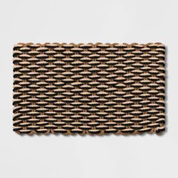 1'6"x2'6" Rope Braided Basket Weave Doormat Black/Brown/Cream - Threshold™: Outdoor Front Door Mat, High Pile