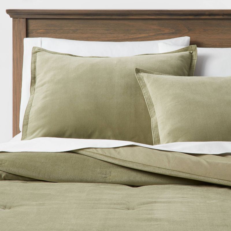 slide 1 of 4, Full/Queen Velvet Comforter and Sham Set Green - Threshold™: Luxurious Bedding, OEKO-TEX Certified, 1 ct