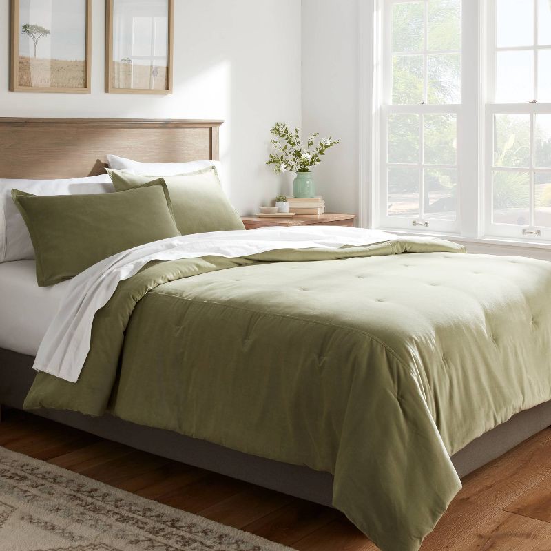 slide 2 of 4, King Cotton Velvet Comforter and Sham Set Green - Threshold™: OEKO-TEX Certified, Year-Round Fabric, 3-Piece, 1 ct