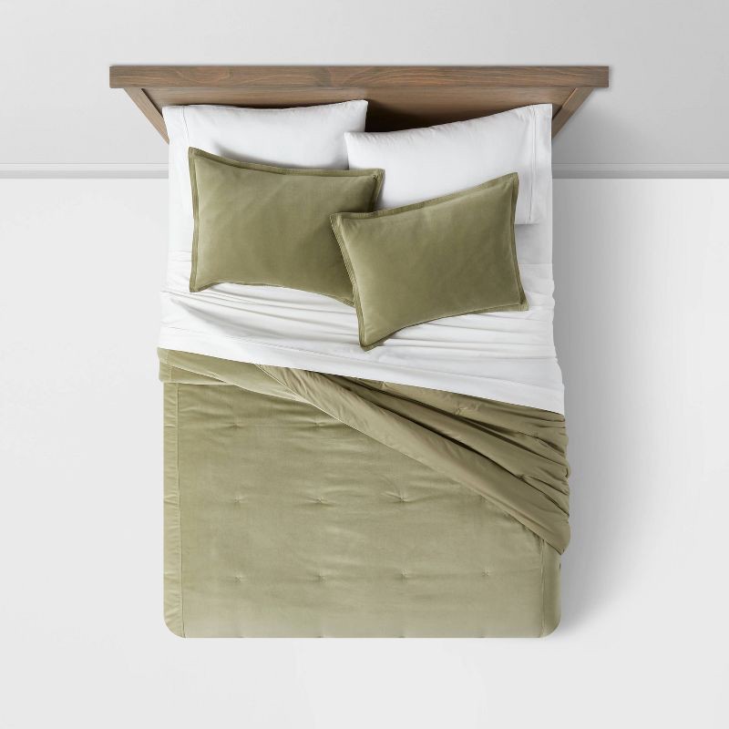 slide 3 of 4, King Cotton Velvet Comforter and Sham Set Green - Threshold™: OEKO-TEX Certified, Year-Round Fabric, 3-Piece, 1 ct