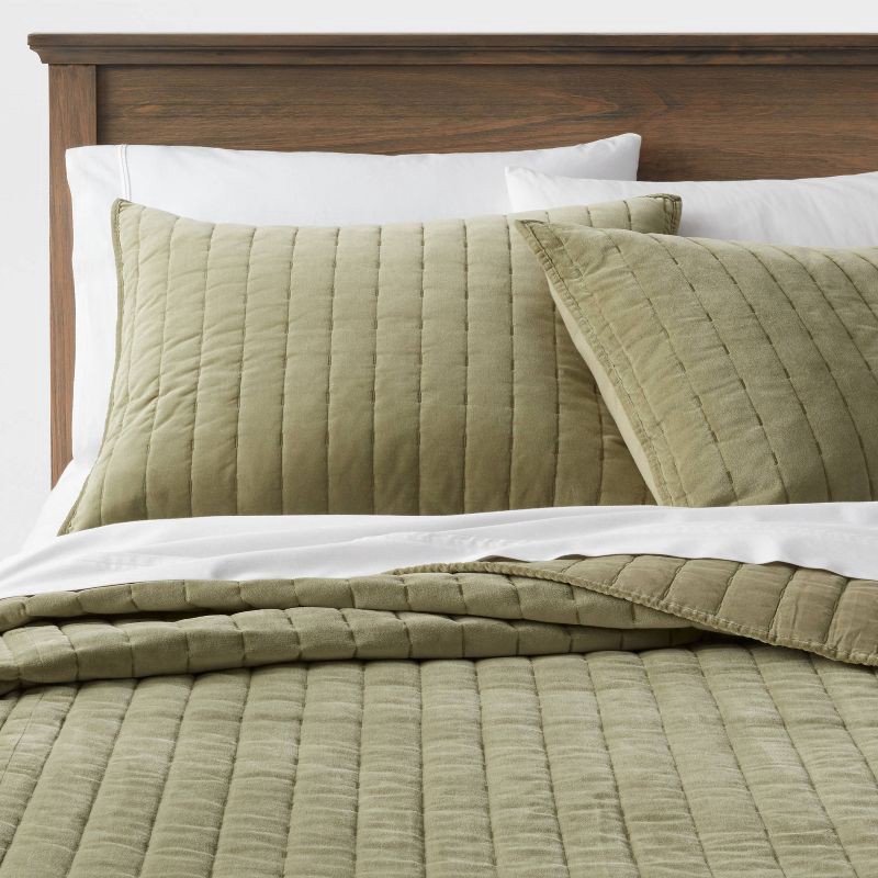 slide 2 of 4, Standard Channel Stitch Velvet Quilt Sham Green - Threshold™: Cotton Backing, OEKO-TEX Certified, No Flange, 1 ct