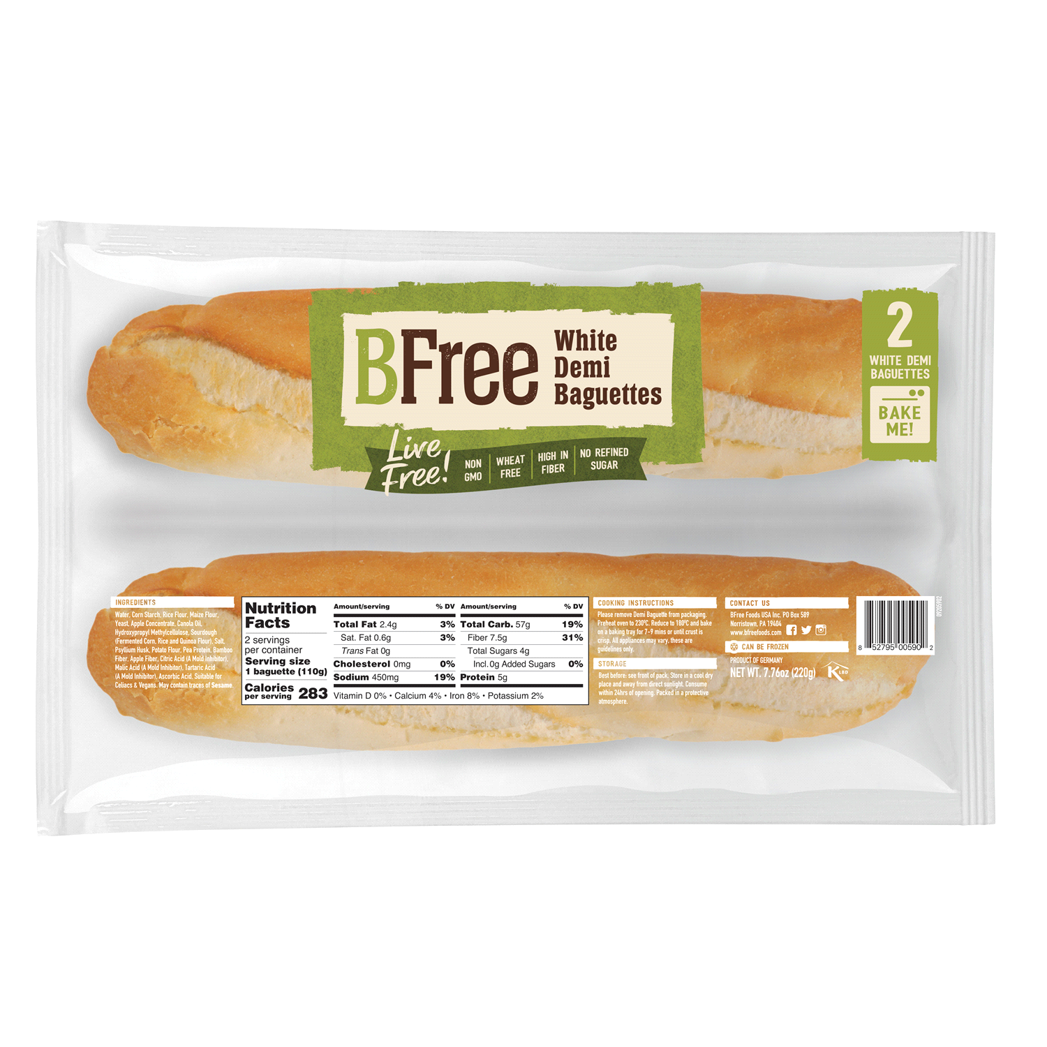 slide 1 of 2, BFree White Demi Baguettes, 2 ct / 7.76 oz, 7.76 oz