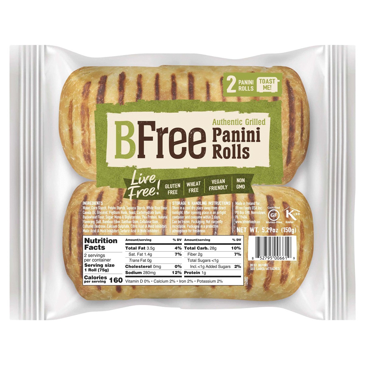 slide 1 of 2, BFree Authentic Grilled Panini Rolls, 5.29 oz, 5.29 oz
