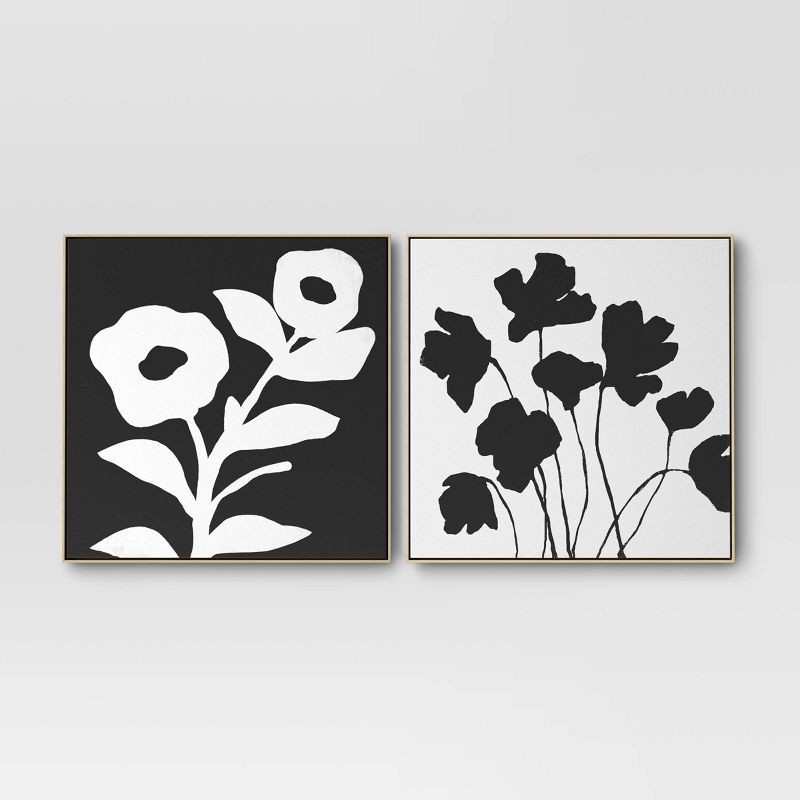 slide 1 of 7, 2pk 24" x 24" Floral Framed Wall Canvases - Threshold™, 2 ct