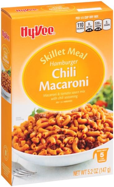 slide 1 of 1, Hy-vee Hamburger Chili Macaroni & Tomato Sauce Mix With Chili Seasoning Skillet Meal - 5.2 oz, 5.2 oz