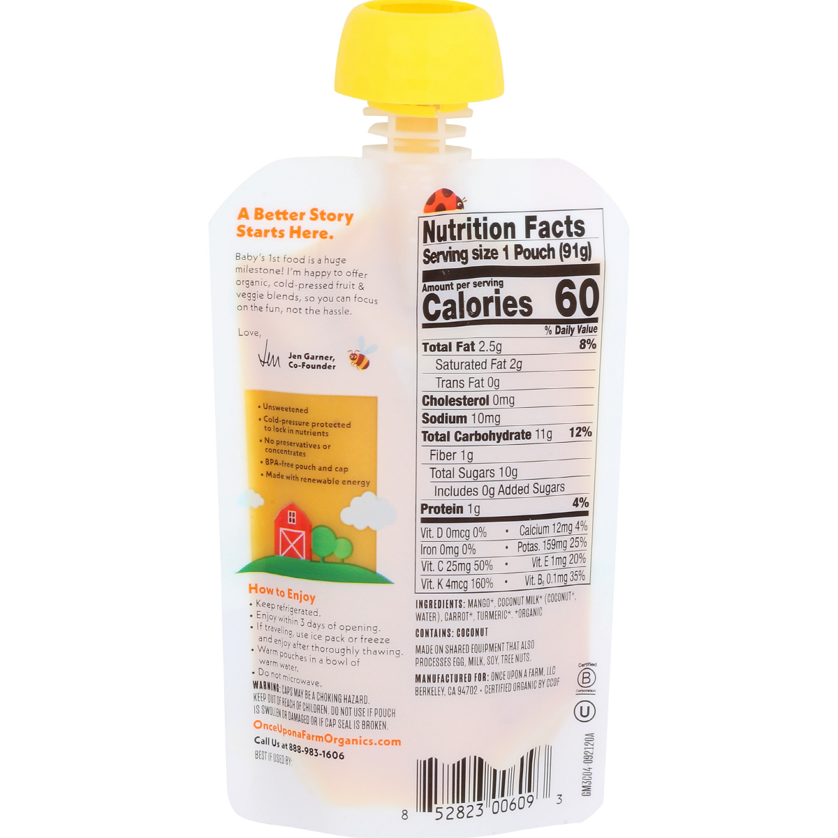 slide 2 of 2, Once Upon a Farm Mango, Coconut and Carrot Organic Baby Food Pouch, 3.2oz, 3.2 oz