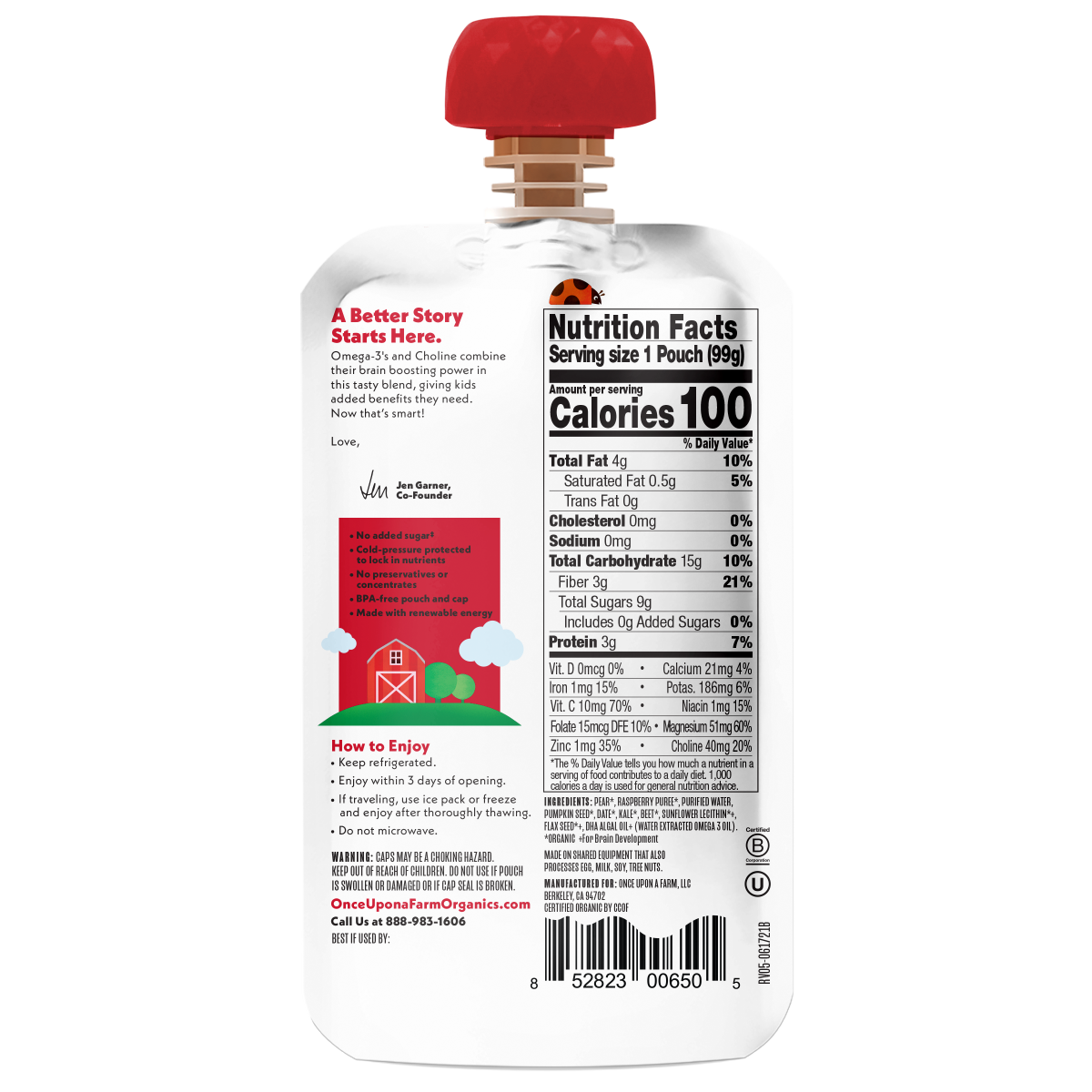 slide 2 of 2, Once Upon a Farm Smart Blend Ras-Pear-y Kale Pouch, 3.2oz, 3.2 oz