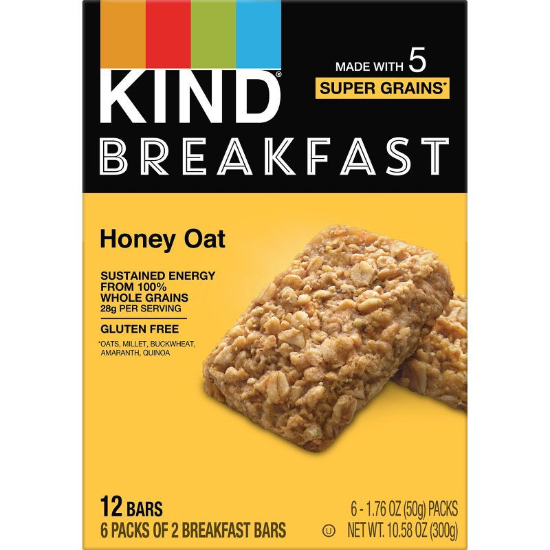 slide 2 of 8, Kind Breakfast Honey Oat Breakfast Bars - 10.58oz/6ct, 10.58 oz, 6 ct