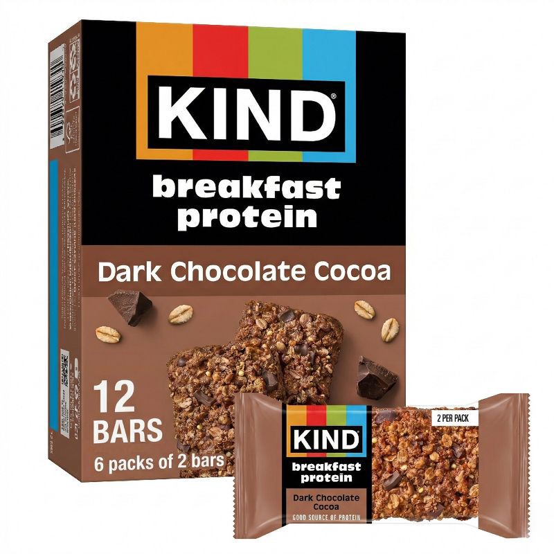 slide 1 of 7, KIND Breakfast Protein Bars Dark Chocolate Cocoa - 8g Protein - 10.56oz/12ct, 10.56 oz; 12 ct