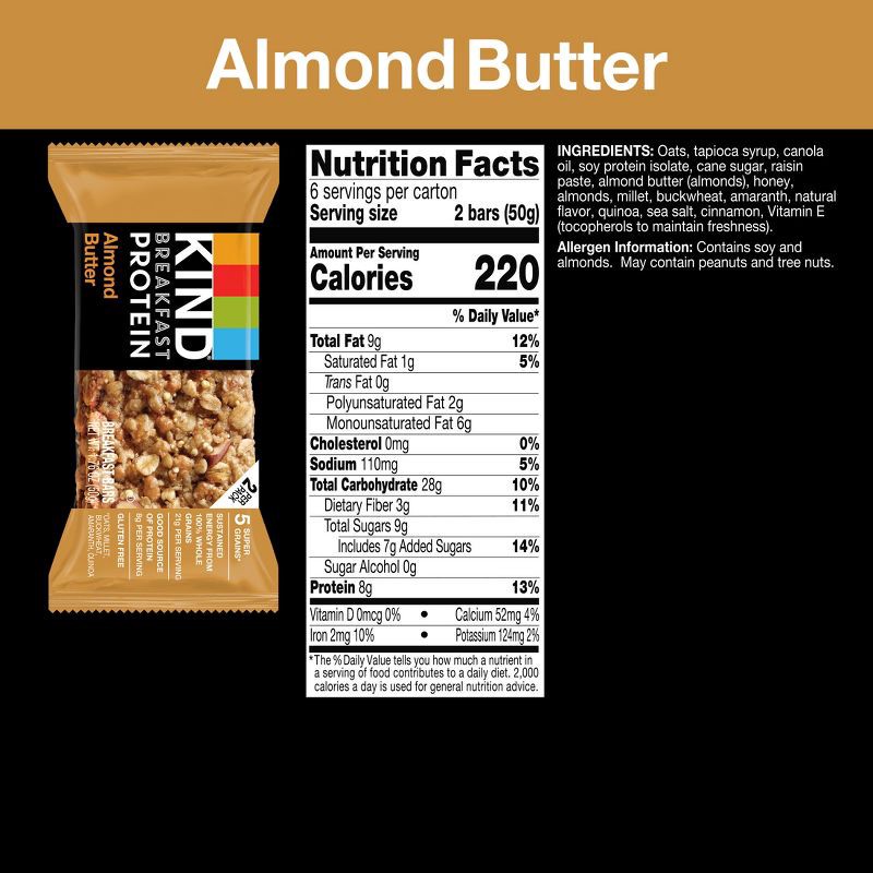 slide 2 of 7, Kind Breakfast Almond Butter Bars - 6ct, 6 ct