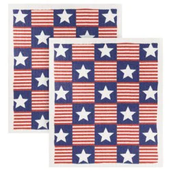 Usa Flag Checks 2pk Swedish Sponge Cloth, 8 In X 6.7 In