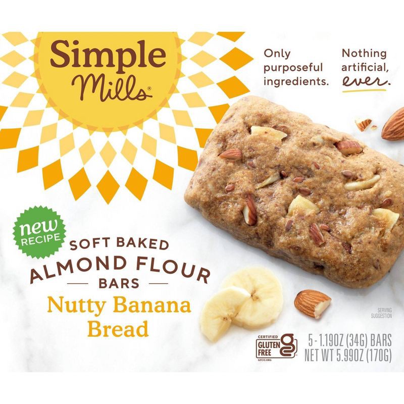 slide 1 of 4, Simple Mills Gluten Free Nutty Banana Bread Soft-Baked Almond Flour Bars - 5ct, 5 ct