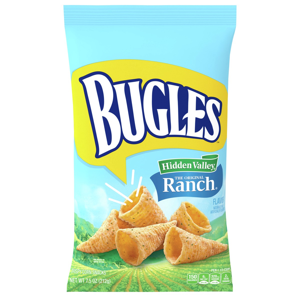 slide 1 of 9, Bugles Crispy Corn Snacks, Hidden Valley Ranch Flavor, Snack Bag, 7.5 oz, 7.5 oz