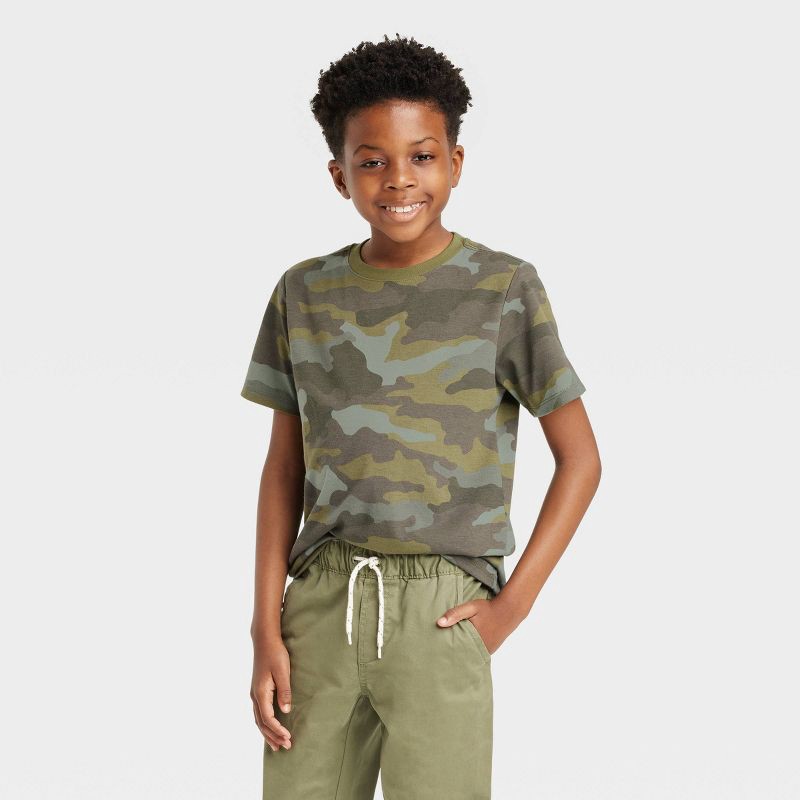 slide 1 of 3, Boys' Short Sleeve Printed T-Shirt - Cat & Jack™ Dark Green S, 1 ct