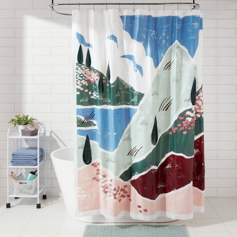 slide 4 of 4, PEVA Mountains Shower Curtain Blue - Room Essentials™, 1 ct