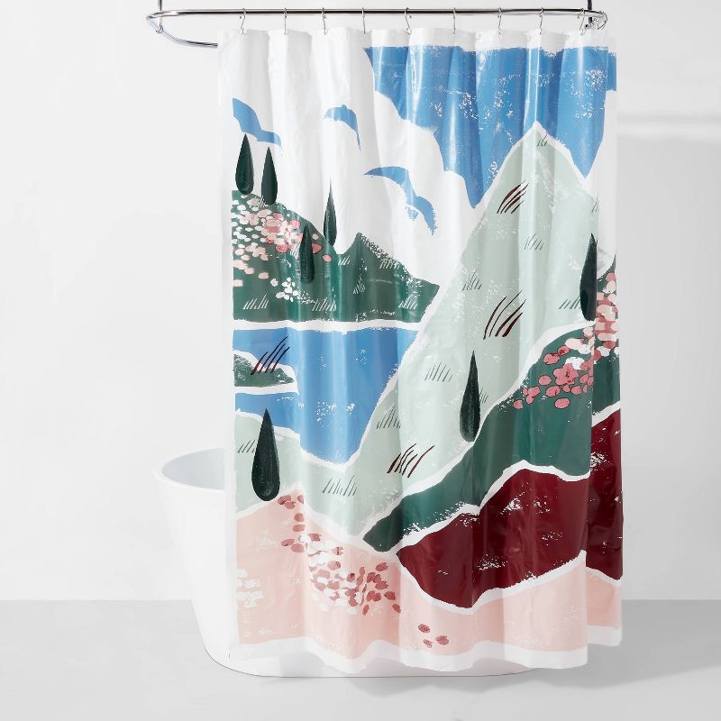 slide 1 of 4, PEVA Mountains Shower Curtain Blue - Room Essentials™, 1 ct