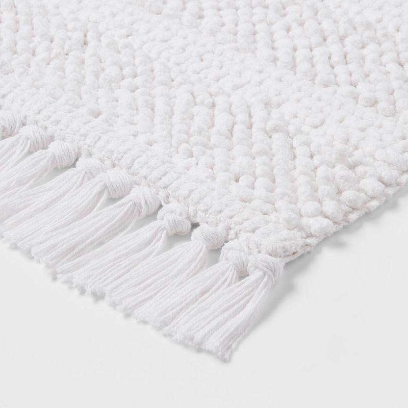 slide 3 of 4, 20"x32" Knit Striped Chenille Bath Rug Fringe White - Threshold™: Cotton, Woven, OEKO-TEX Certified Bath Mat, 1 ct