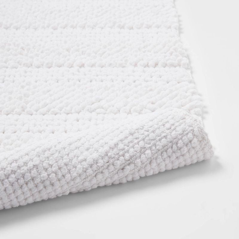 slide 4 of 4, 20"x32" Knit Striped Chenille Bath Rug Fringe White - Threshold™: Cotton, Woven, OEKO-TEX Certified Bath Mat, 1 ct