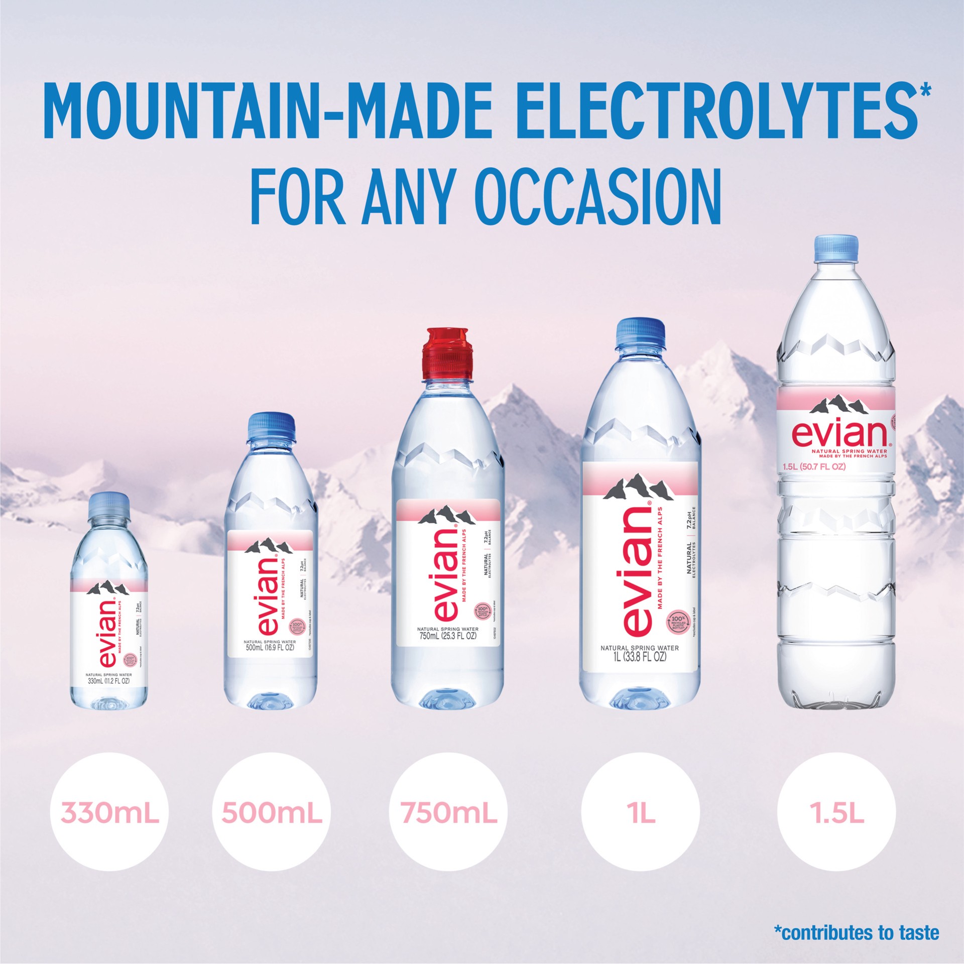 slide 2 of 5, Evian Natural Spring Water, 500 ML (16.9 fl oz) bottle, 1 ct