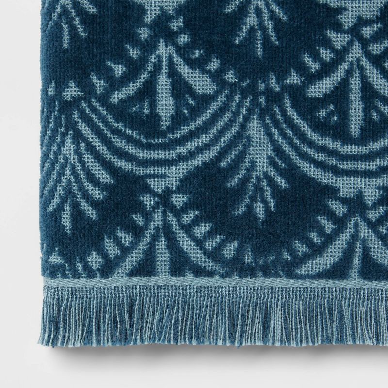 slide 3 of 4, 16"x27" Plush Scallop Hand Towel Teal Blue - Threshold™: Cotton Terry, Midweight, Jacquard Pattern, OEKO-TEX Certified, 1 ct