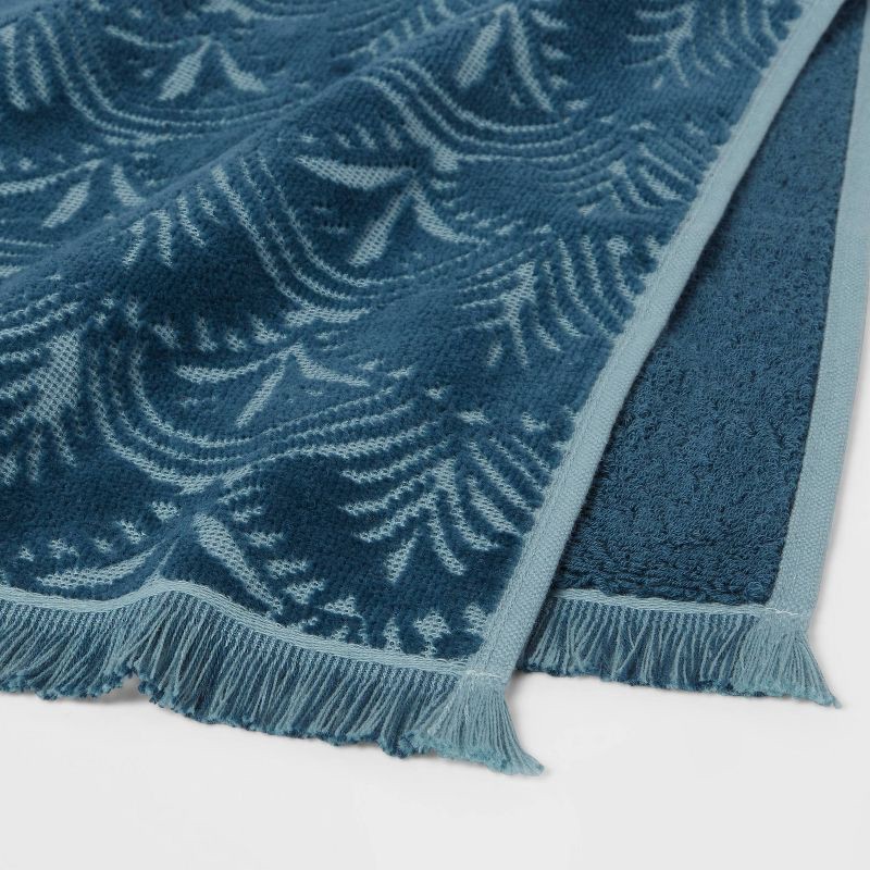 slide 4 of 4, 16"x27" Plush Scallop Hand Towel Teal Blue - Threshold™: Cotton Terry, Midweight, Jacquard Pattern, OEKO-TEX Certified, 1 ct