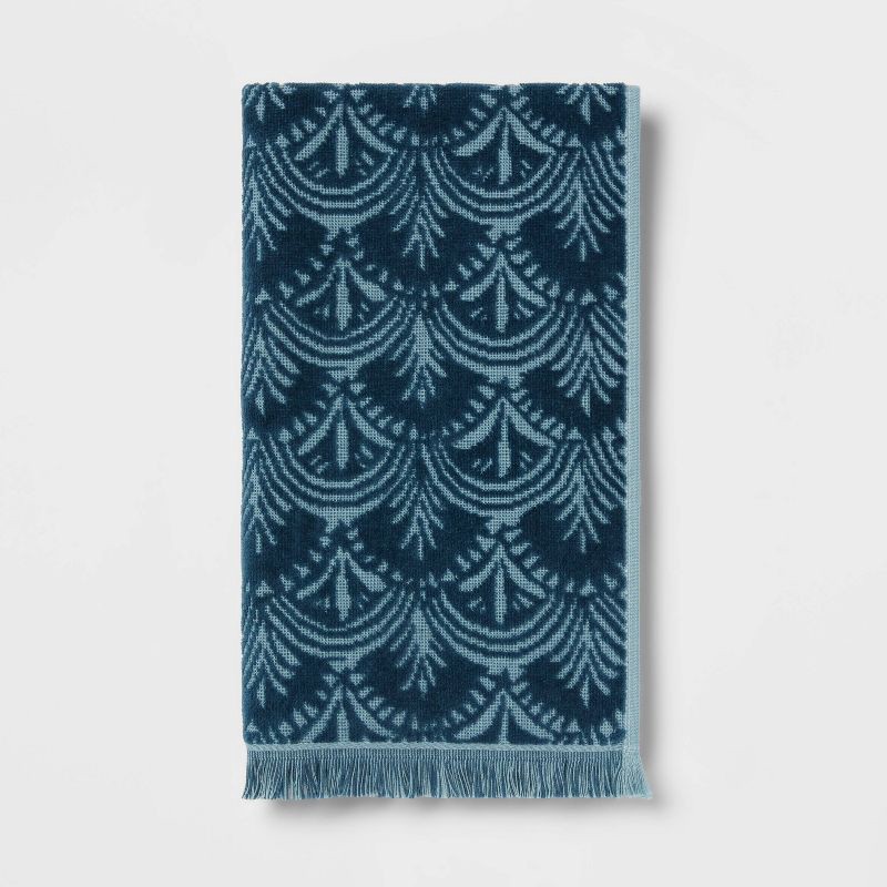 slide 1 of 4, 16"x27" Plush Scallop Hand Towel Teal Blue - Threshold™: Cotton Terry, Midweight, Jacquard Pattern, OEKO-TEX Certified, 1 ct