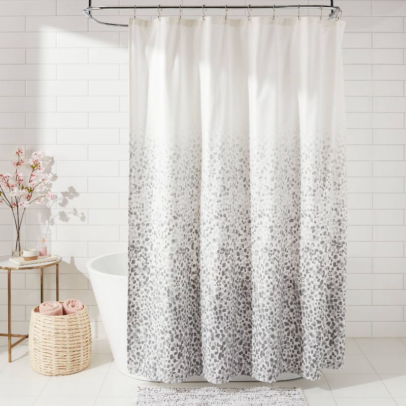slide 2 of 4, Leopard Glam Shower Curtain Ombre Gray - Threshold™: 100% Cotton, Woven, Machine Washable, Buttonhole Top, 1 ct