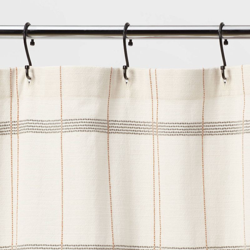 slide 3 of 4, Woven Modern Plaid Shower Curtain Ivory - Threshold™: Cotton Fabric, Dobby Weave, Machine Washable, 1 ct