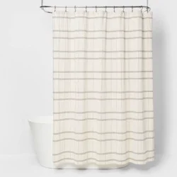 Woven Modern Plaid Shower Curtain Ivory - Threshold™: Cotton Fabric, Dobby Weave, Machine Washable