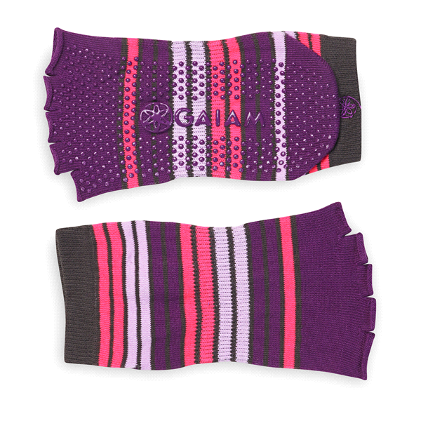slide 1 of 1, Gaiam Toeless Socks- Purple Stripe, 1 ct