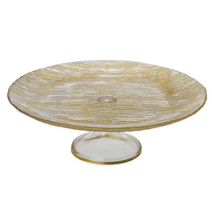 slide 1 of 2, Classic Touch Trophy Glass Pedestal Cake Stand - Gold, 13 in