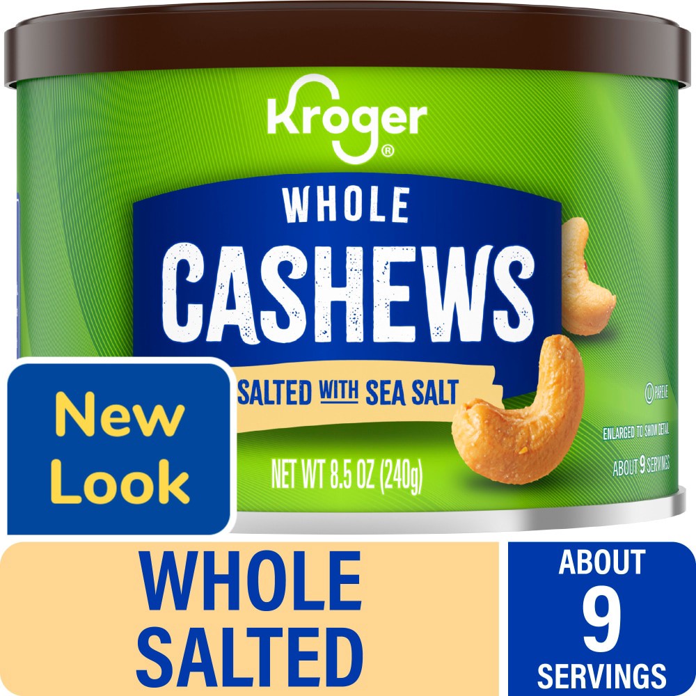 slide 1 of 4, Kroger Whole Salted With Sea Salt Cashews, 8.5 oz