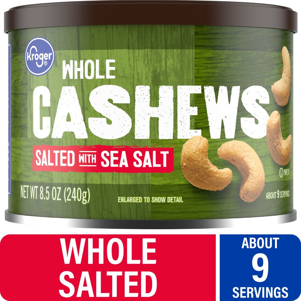 slide 1 of 4, Kroger Whole Salted With Sea Salt Cashews, 8.5 oz