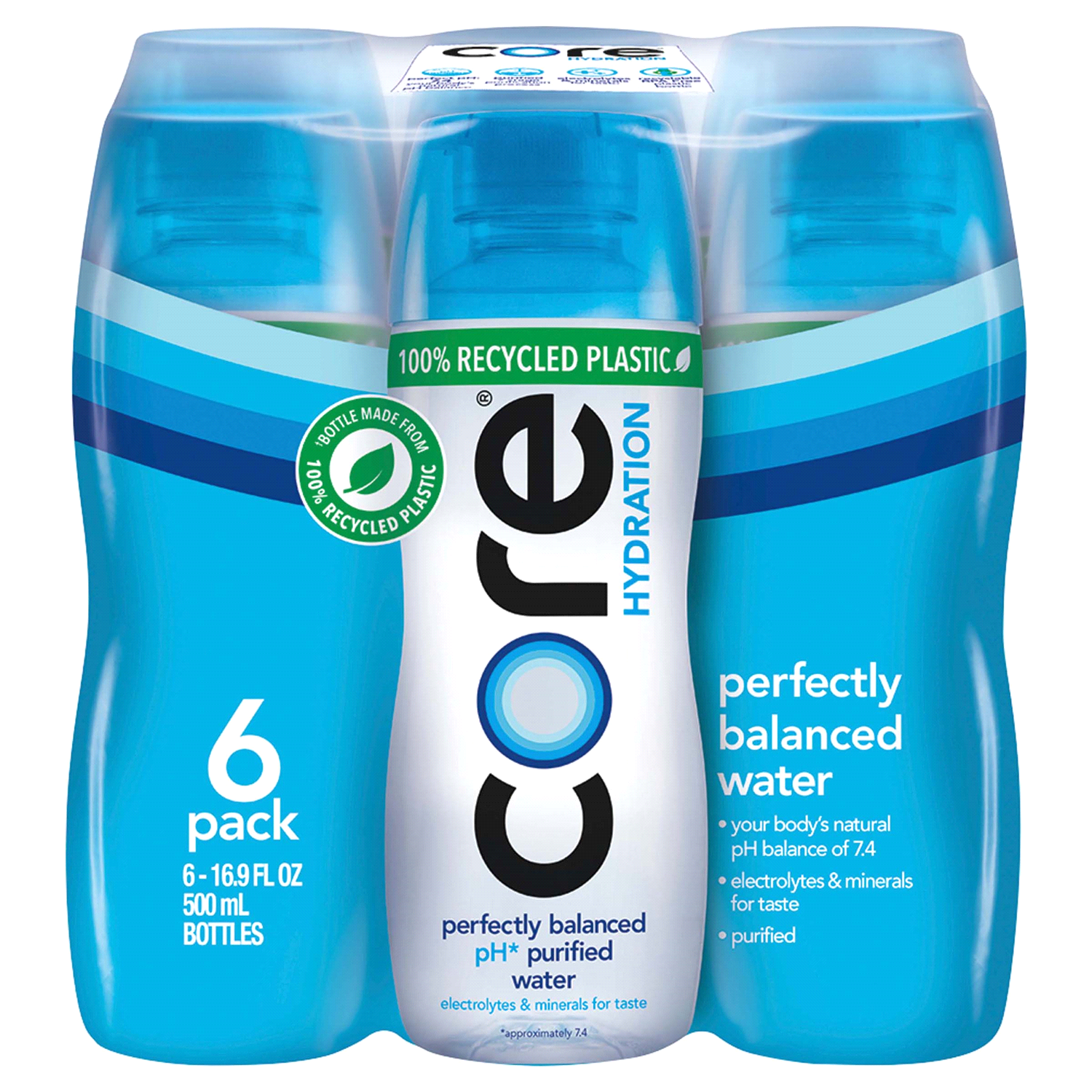 slide 1 of 5, Core Hydration 6 Pack Perfectly Balanced Water 6-16.9 fl oz Bottles, 6 ct; 16.9 oz