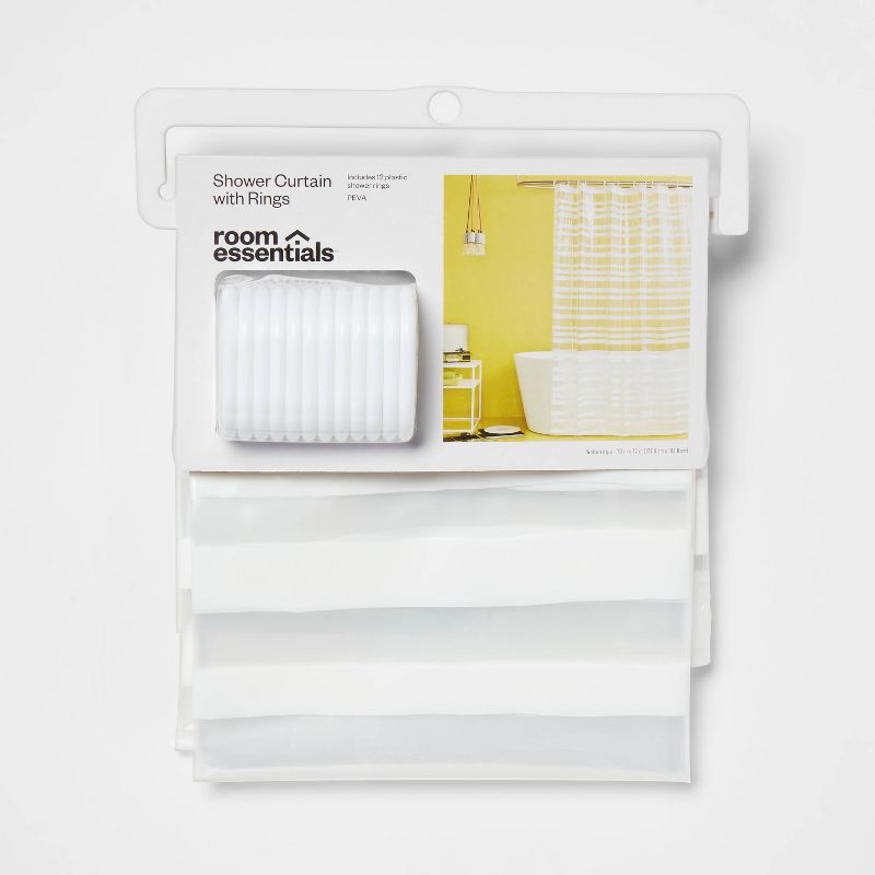 slide 5 of 6, PEVA Shower Curtain + Rings White - Room Essentials™: Molded Stripe Pattern, Buttonhole Top, 1 ct